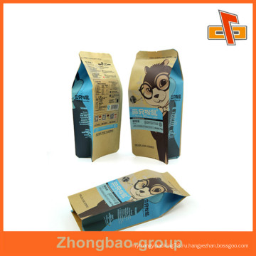 Алюминиевая фольга Gusset мешок продовольственной сумки с 4 боковыми пломбами из коричневого логотипа печатной бумаги
